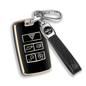 lot 18414 image: QBUC for Land Rover Key Fob Cover with KeyChain Soft TPU Gold Trim Key Case Full Protection Compatible with 2018-2026 Land Rover Range Rover Evoque Sport Vogue Discovery 5 Jaguar E I-PACE (Black)