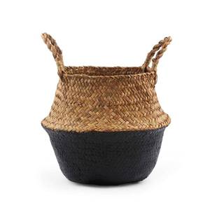 lot 18420 image: BlueMake Woven Seagrass Belly Basket for Storage, Laundry, Picnic, Plant Pot Cover, and Grocery and toy storage (Medium, Black)