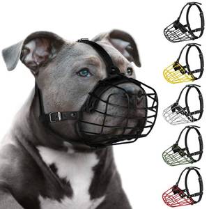 lot 18434 image: Pitbull Dog Muzzle Metal Mask Amstaff Secure Wire Basket Adjustable Durable Leather Straps for Large Dogs (Black)
