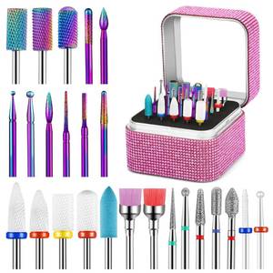 lot 18451 image: Cellentool 25Pcs Nail Drill Bits Set with Storage Box, 332 Inch Tungsten Ceramic Diamond Carbide Nail Drill Bits for Acrylic Gel Polish, Cuticle Efile Remover for Manicure Pedicure