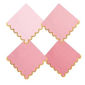 lot 18467 image: 100 pack Pink Mix Cocktail Napkins with Gold Foil Accents Scalloped Edges 5 x 5 inch Beverage Disposable Napkin Party Decoration Wedding Bridal and Baby Shower Dinner Lunch Supplies