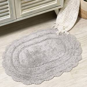 lot 18479 image: Chardin home Light Grey Crochet Bathrug, 100% Cotton Oval bathmat with artisanally Handcrafted Crochet Border, 17x24 Inch Oval tubmat, Small Rug, Perfect for Half Baths, Powder Rooms, bathrooms