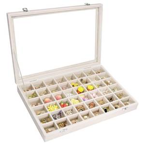 lot 18482 image: Vicoter Velvet Jewelry Tray 48 Compartments Jewelry Display Organizer with Transparent Cover Rings, Earrings, Necklaces, Pendants Storage Box for Girls, Wives, Mothers, Women