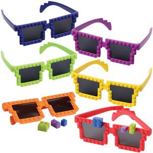 lot 18483 image: Bedwina Building Blocks Glasses - Pack of 6 - Block Mania Building Block Glasses with Extra Bricks for Carnival Supplies, Stocking Stuffers and Birthday Party Favors for Kids