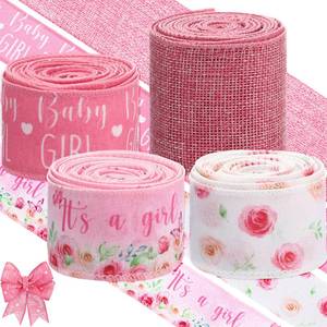 lot 18490 image: Waydress 4 Rolls Pink Its a Girl Theme Ribbon 2.5 Inch Wired Baby Shower Ribbon for Diaper Cake Wreaths Bows Gift Wrapping DIY Crafts Girl Baby Shower Decoration