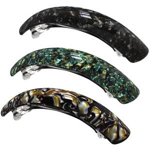 lot 18494 image: HYFEEL Large Hair Barrettes for Women Fine Thick Hair, French Barrette Hair Clips Ponytail Clamps Clasp Stylish Hair Accessories- 3Pcs (Black, Brown, Green)