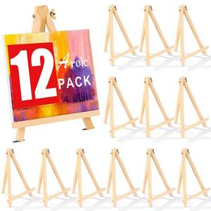 lot 19581 image: 12 Pack 9 Inch Wood Easels, Easel Stand for Painting Canvases, Art, and Crafts, Tripod, Painting Party Easel, Kids Student Tabletop Easels for Painting, Portable Canvas Photo Picture Sign Holder