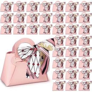lot 19589 image: Abbylike 36 Pcs PU Leather Purse Gift Bags with Handles Ribbon Wedding Purse Party Favor Bags Valentines Candy Boxes for Baby Showers Birthday Wedding (Pink)