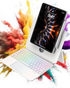 lot 19592 image: BLOSOMEET Clear Magnetic Keyboard Case for iPad Pro 13 Inch (M5M4, 20252024), 7-Color Backlight & Native Gesture Trackpad & Kickstand, Lift Top Detachable Protective Cover with Pen Holder, White