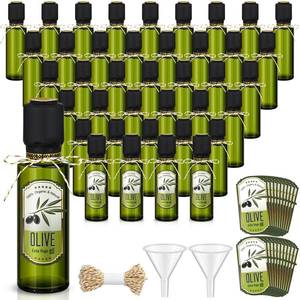 lot 19604 image: Reallnaive 40 Pcs 4 oz Mini Glass Olive Oil Bottles Empty Sauce Condiment Bottles with Dropper Inserts and Sticker Seals Caps for Gifts Kitchen (Olive Pattern,Dark Green)
