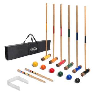 lot 19606 image: SPORT BEATS Six Player Croquet Set RubberWood 32 Inch Mallets with Carry Case, 6 Balls, 9 Wickets, 2 Stakes for Backyard Outdoor Games