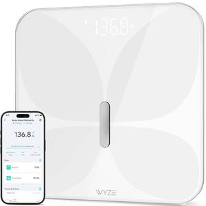 lot 19610 image: Wyze Smart Scale X Butterfly - Bathroom Scale for Body Weight, BMI, Body Fat, Muscle Mass, Accurate Bluetooth Digital Scale for Body Composition Analyzer  Sync Health Apps  ITO Glass, 400 lbs, White