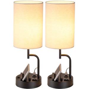 lot 19616 image: Dreamholder Table Lamp with 3 USB Charging Ports, Modern Desk Lamp with AC Outlet and Phone Stands, Perfect Bedside Lamp for Bedroom, Living Room, Office (Pack of 2), Cream
