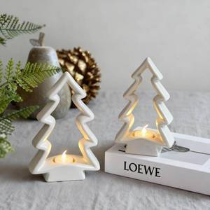 lot 19619 image: SOONOW 1 Pack White Ceramic Christmas Trees with LED Tea Lights & Remote, Farmhouse Christmas Decorations Indoor for Tabletop Mantel Shelves Holiday Decor (Large 9.5) (1 tree)