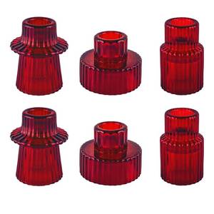 lot 19632 image: Double Sided Vintage Ribbed Taper Glass Candle Holders,Tea Candle Holder for Table Centerpieces, Wedding Decorations and Dinner Parties (Red, 6 PCS)