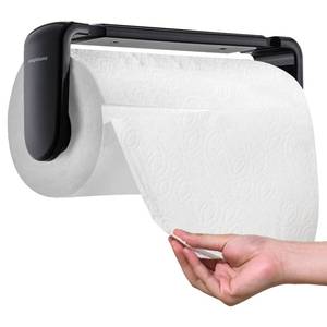 lot 19641 image: simpletome Paper Towel Holder Under Cabinet or Wall Mount ONE Hand Operation Tension Arm Kitchen Roll Holder (Black, for 24-28cm9.4-11inches roll)