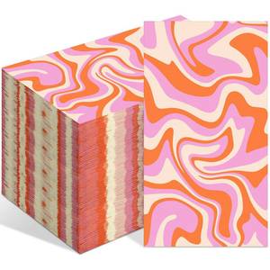 lot 19644 image: Tinlade Disposable Napkins Paper Hand Towels for Guest, Disposable Bathroom Paper Hand Towel Dinner Napkin for Birthday Bridal Shower Tea Party Supplies Table Decor(100 Pcs,Orange Wave)