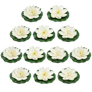 lot 19650 image: PietyPet 12pcs Floating Foam Lotus Flowers with Lily Pads, Artificial Pond Plants Ornaments for Pool Aquarium Water Decoration, White