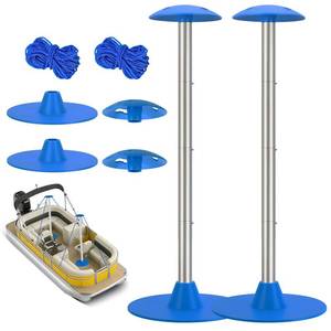 lot 19654 image: Tuszom Boat Cover Support Pole Systems with Anti-UV PE Ropes & 9 ABS Base, Highly Stable Windproof Support Pole - Adjustbale 1-18 in Diameter for V-HullPontoonJon Boat Cover (Blue, 2 Pack)