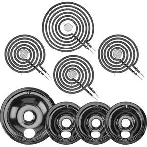 lot 19673 image: WB31M20 WB31M19 Porcelain Drip Pan Set & WB30M2 WB30M1 Electric Range Burner Element Unit Set by Cenipar-Compatible with GE Hotpoint Kenmore RangeStove-Includes 3�6�� and 1�8��
