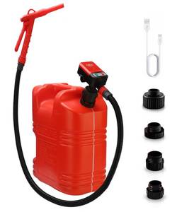 lot 19675 image: FUELIO Gas Can Pump - AA Battery Powered Fuel Transfer Pump with Auto Shut Off Nozzle, Fix Clip, Extra Long Hose, 3 Adapters, Gas Pump Ideal For Gasoline, Diesel, Kerosene Transfer