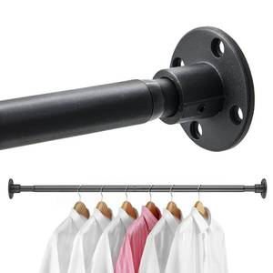 lot 19688 image: Closet Clothes Hanging Rod, 15-25 inch Adjustable Size, Screw Fixing Connection, for Closet Wardrobes Laundry RV, Black