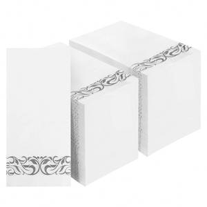 lot 19689 image: BESTVIP 200 Pack Disposable Paper Napkins, 3-Ply Dinner Napkins with Silver Trim for Guests, Bathroom Paper Hand Towels Soft & Absorbent, Perfect for Christmas, Kitchen, Dinner, Party, Wedding, Event