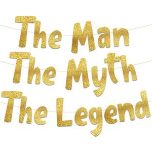lot 20269 image: Pre-Strung The Man The Myth The Legend Gold Glitter Banner - Retirement Decorations for Men and Women - Retirement Party Supplies and Gifts