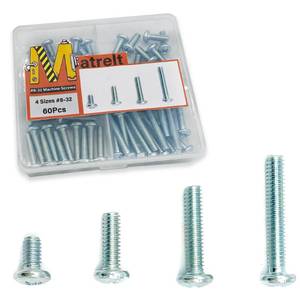 lot 20285 image: 4 Sizes #8-32 Machine Screws Knob Screws Cabinet Electricians Screws, Carbon Steel Zinc-Plated Phillips Pan Head Machine Screws Assortment Kit