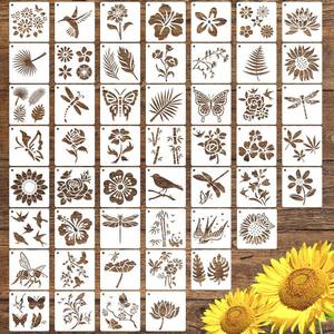 lot 20287 image: 50 PCS Flower Painting Stencils Reusable Flower Stencils for Painting on Wood Rocks Canvas Fabric Glass Pottery 4x4 Inch