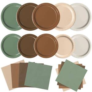 lot 20312 image: Oigco Woodland Baby Shower Decorations - 60 PCS Brown Sage Green Neutral Forest Animal Brown Plates and Napkins for Safari Jungle Baby Shower Decorations