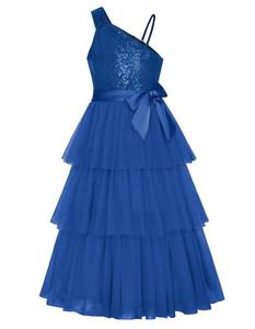 lot 20314 image: GRACE KARIN Girls One Shoulder Sequin Tulle Dress Formal Party Holiday Maxi Dress for Girl 14Y Blue