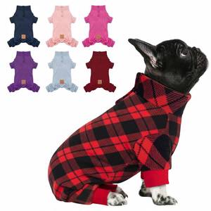 lot 20318 image: cyeollo Dog Pajamas Small Sized Dog, Warm Fleece Doggy Pjs Soft Doggie Onesie Stretchy Sweater in Cold Weather Winter Dogs Coat Pet Jammies Clothes for Puppy Female & Male, Buffalo Plaid L