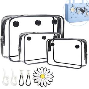 lot 20324 image: SYTRANREIN 8 Packs Bogg Bag Accessories Set, Clear Inserts Pouch, Hooks & Flower Charm Compatible with Various Bogg Bag Beach Tote Bag,Travel Makeup Clean Toiletry Brush Organizer Cosmetic Storage