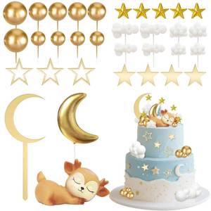 lot 20330 image: Knana 33Pcs Moon Star Cake Toppers Deer Cake Topper with Moon Star Cloud for Baby Shower Birthday Party Supplies