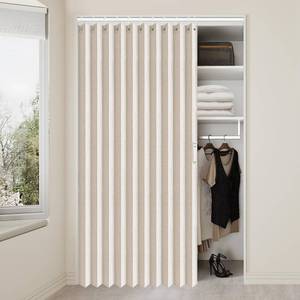 lot 20334 image: Vatge Accordion Style Door Curtains for Doorways - Laundry Room Curtains for Doorway, Folding Accordion Doors for Closets with No Door, 1 Panel with Tieback, W52 x L78, Beige