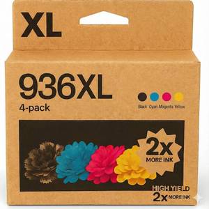 lot 20335 image: Amazink Compatible Replacement Ink Cartridge for HP 936XL Ink. Works with 9110b 9122e 9125e 9128e 9135e Printers. 4 Pack Black, Cyan, Magenta, Yellow