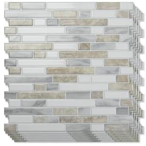 lot 111015 image: Art3d 10-Sheet Heavy-Duty Peel and Stick Backsplash, Waterproof Wall Tiles Stick on Kitchen Backsplash Living Space, Beige & White