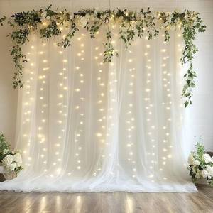 lot 1731 image: Xiomot Tulle Backdrop Curtain with Lights String 10FT X 10FT Ivory Sheer Tulle Backdrop Curtains for Wedding Birthday Party Reception Photo Booth Background Decorations (2 Panels 5x10FT)