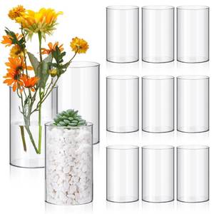 lot 1734 image: Vesici 12 Pcs Plastic Cylinder Vase 6 Inch Acrylic Cylinder Clear Flower Vase Bulk Hurricane Candle Holder Round Wide Container Centerpiece for Home Office Wedding Decorations