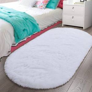 lot 1738 image: LOCHAS Bedroom Rug 3.3 x 6.2, White Fluffy Shaggy Area Rug for Bedroom Bedside, Soft Oval Throw Rugs Carpet for Kids Girls Nursery Living Room Home Decor