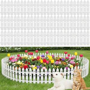 lot 1739 image: Anglechic 48 Pcs White Garden Fence Edging, 14ft Total Plastic Picket Fence Border for Flower Beds, 12 Inch Decorative Lawn Edging Landscape Guard for Yard Path Small Animal & Holiday Decor