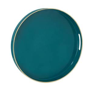 lot 1746 image: MAONAME 13 Round Tray, Teal Serving Trays with Handles, Modern Decorative Trays for Coffee Table, Plastic Ottoman Tray for Ottoman, Bathroom, Decor
