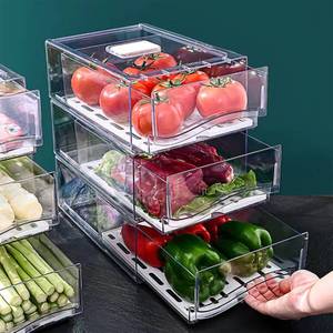 lot 1748 image: Diskary Fridge Organizer, Stackable Refrigerator Organizer Bins, Reusable Food Storage Containers, Fridge Drawer Organizer in Home Kitchen, Barbecue Shop, Restaurant, BPA-Free (2 Drawers, Large)