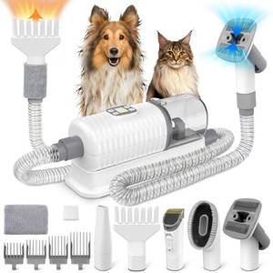 lot 1752 image: binROC Dog Vacuum Grooming & Hair Dryer for Shedding Grooming, 6 in 1 Pet Grooming Vacuum for Dogs Cats at Home with Pet Clippers and 4 Combs, 9 Adjustable Speed and Temperature Control Dog Blower