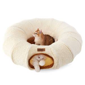 lot 1754 image: ZOMISIA Cat Tunnel Bed for Indoor Cats, Cute Cat Donut Toy Tunnel for Small Large Cats, Peekaboo Pet Cave Play Tunnel Toys for KittenRabbit,Beige