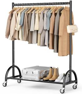 lot 1755 image: MISSLO Heavy Duty Clothing Rack with Wheels Rolling Clothes Racks for Hanging Clothes, Coats, Garment, Dress, Black