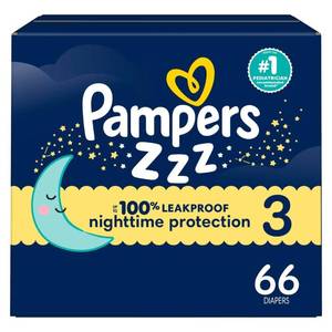 lot 1761 image: Pampers ZZZ Overnight Diapers, Size 3 (16-28 lbs), 66 Count, Nighttime Protection Disposable Baby Diaper, Night Time Leak and Skin Protection