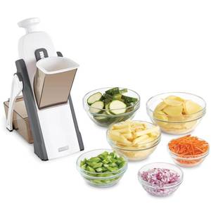lot 1763 image: Dash Safe Slice� Mandoline - Compact, Foldable Food Slicer - Slice, Dice, Julienne & More - Perfect for Quick Food Prep - Recipe Guide Included - Cool Grey
