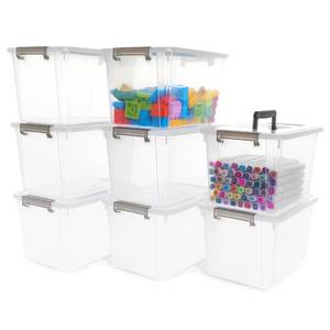 lot 1767 image: Citylife 8 Packs 6 QT Plastic Storage Bins with Latching Lids Clear Storage Box with handle Stackable Storage Containers for Organizing Snacks, Crafts, Toys, Tools